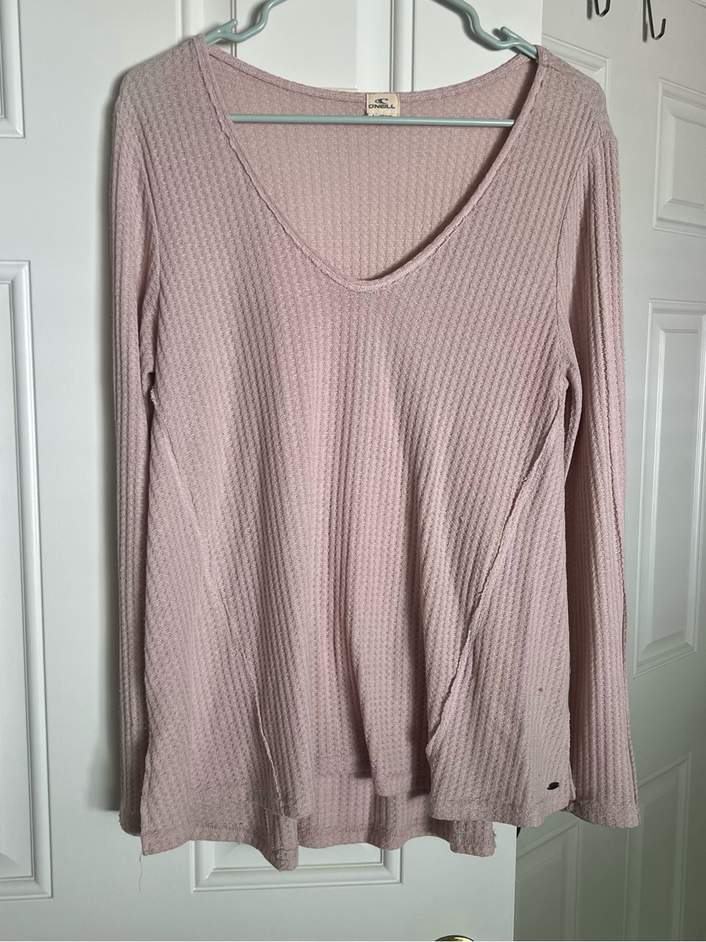 O'Neill Waffle-Knit V-Neck Long Sleeve Top - Light Pink